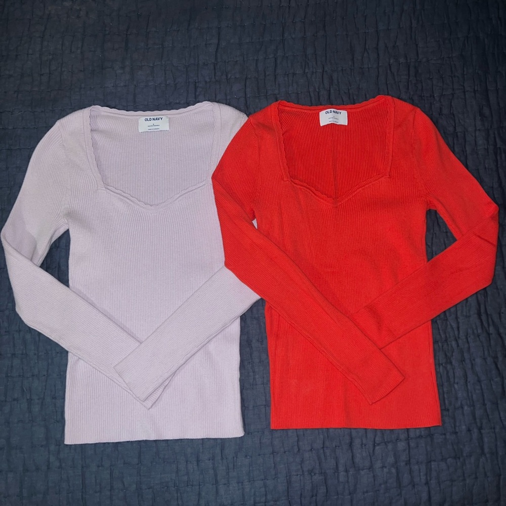 Old Navy Fitted Rib-Knit Sweaters Small - Red & Lilac Bundle - EUC!